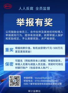 比亚迪：举报腐败最高奖500万元